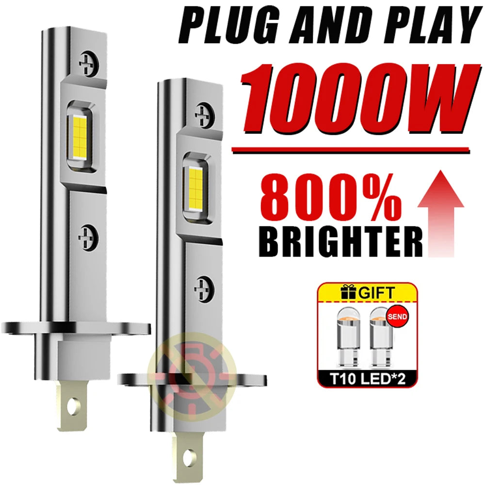 H1 LED Headlight 2PCS H1 Led Light Canbus No Error Fanless 6500K White CSP CHIPS High Low