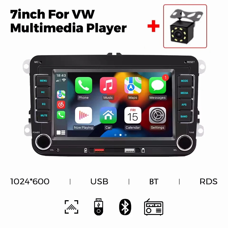 7" 2 Din HD Car Media Video RDS Airplay CarPlay Android Auto Stereo Audio With Camera For  | AUTOKITSHOP
