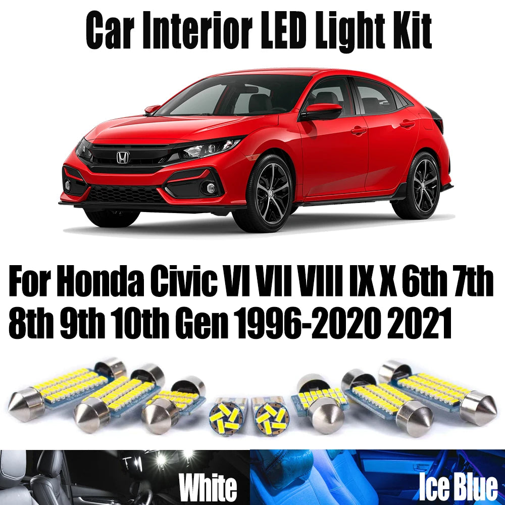 LED Interior Light Kit for Honda Civic VI VII VIII IX X 6th 7th 8th 9th 10th Gen 1996-2016 - Canbus Dome Map Door Tru...