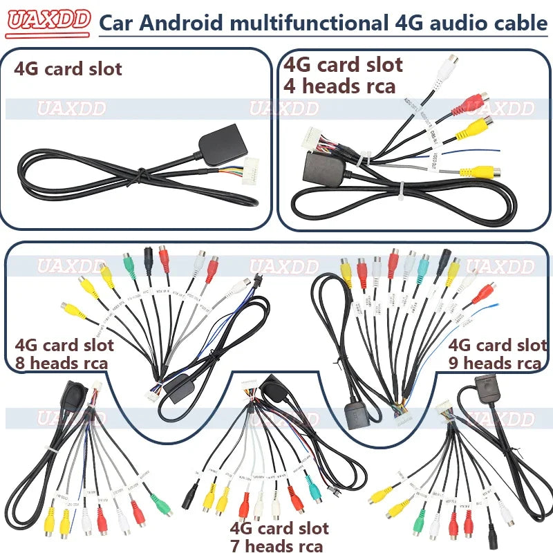 RCA Audio Cable 2 Din Car Android Cable Harness Microphone Jack Fan Power Socket SUB WOOFE
