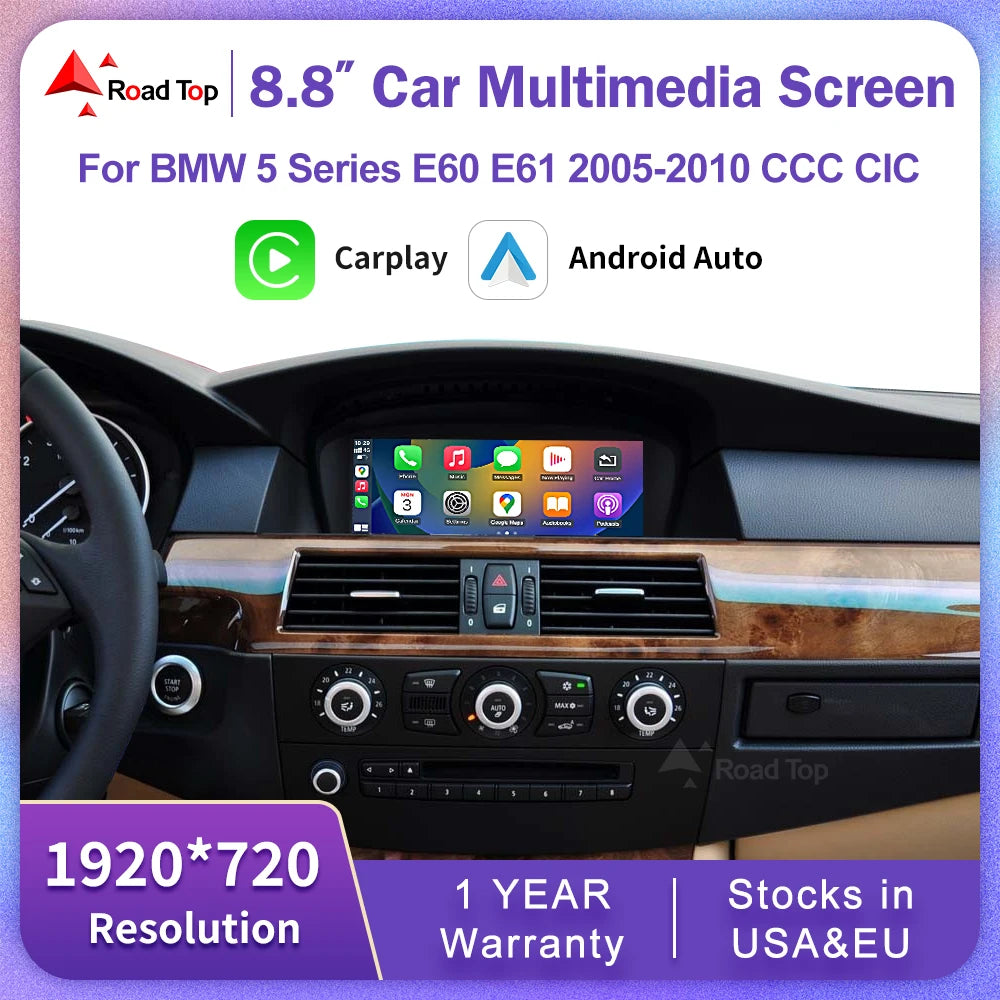 Wireless CarPlay Android Auto Car Multimedia Touch Screen For BMW 5 Series E60 E61 CCC/CIC | AUTOKITSHOP