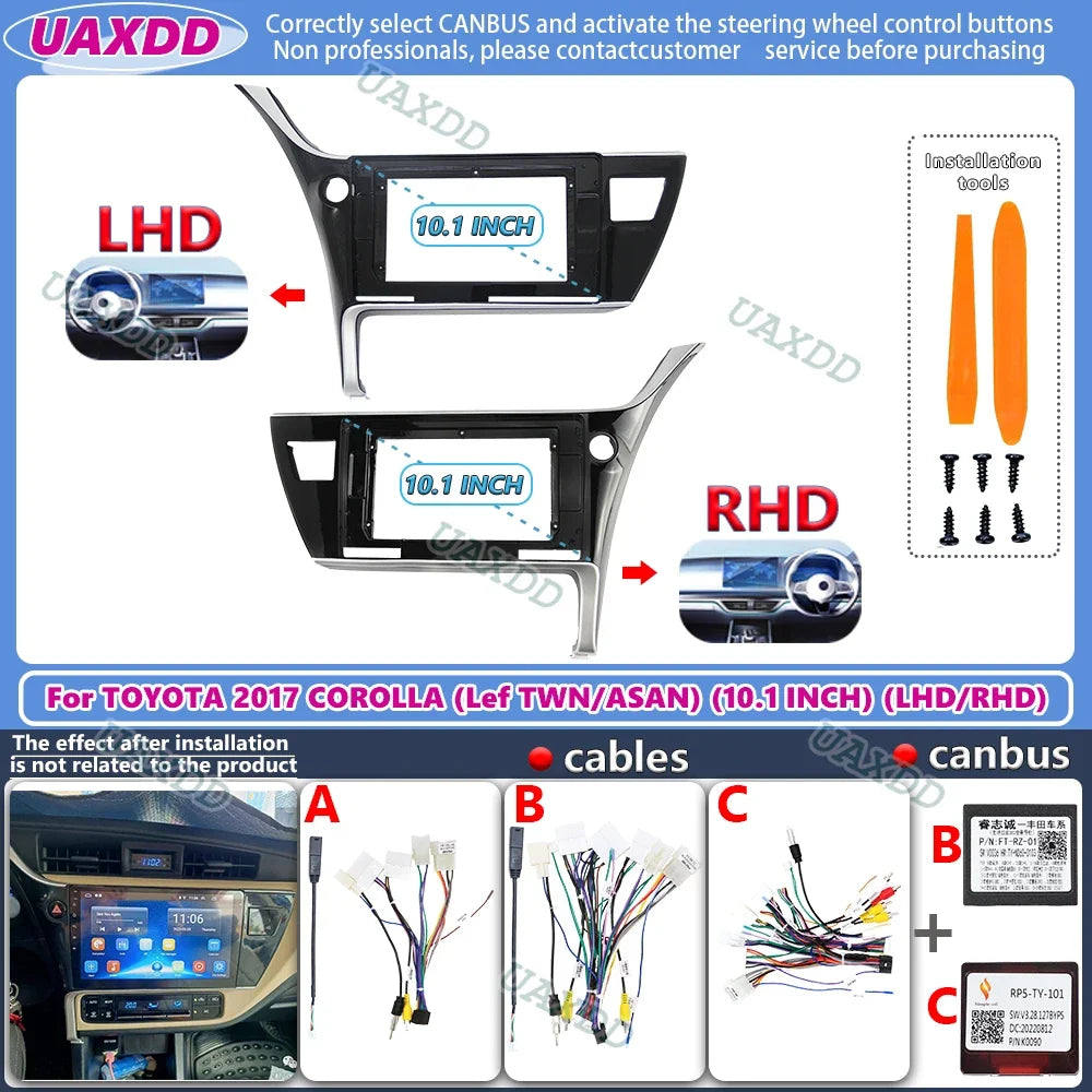 For 2017-2019 Toyota Corolla Levin 10.1INCH Car Android frame panel fascia cable video har