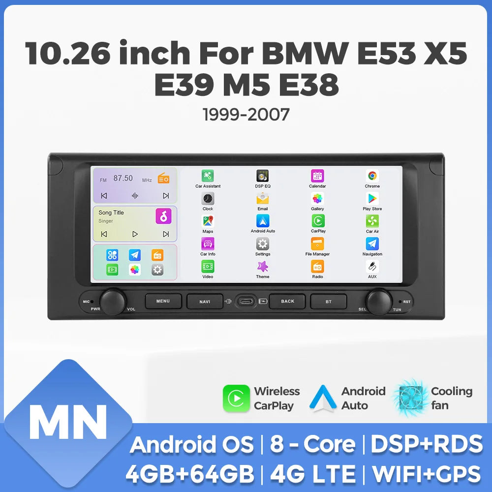 MEKEDE&NAVIFLY Android OS Intelligent audio radio system For BMW E53 X5 E39 M5 E38 1999 -