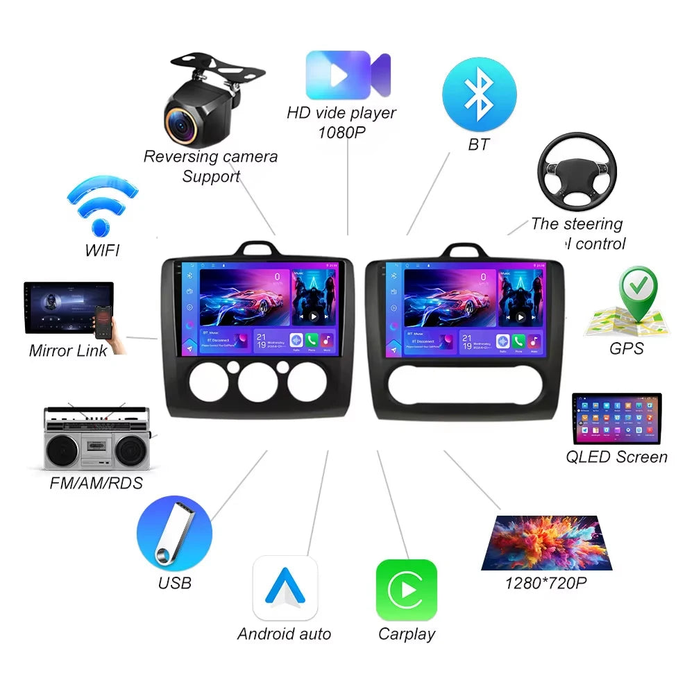 Wireless Carplay Auto Car Radio For Ford Focus 2 Mk 2 Fox 2004 - 2011 Dvd Player Gps Navig | AUTOKITSHOP
