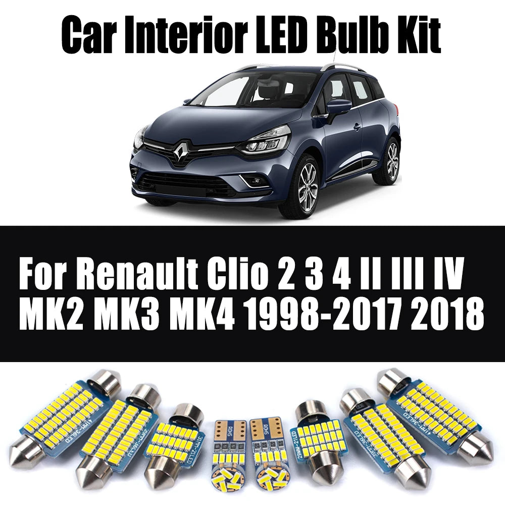 LED Interior Light Kit for Renault Clio 2 3 4 II III IV MK2 MK3 MK4 1998-2018 - Canbus Dome Map Door Trunk Bulbs | AU...