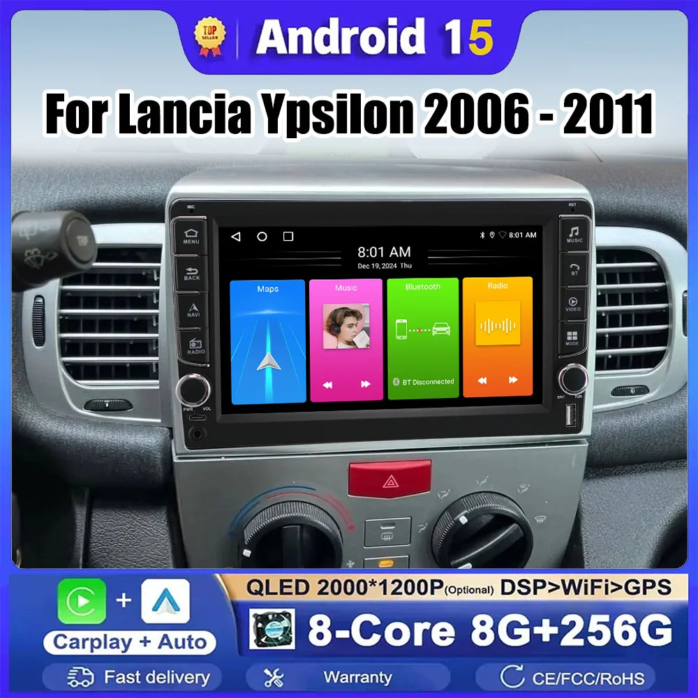 9 Inch Android 15 Carplay Car Radio For Lancia Ypsilon 2006 - 2011 Head Unit BT GPS video  | AUTOKITSHOP