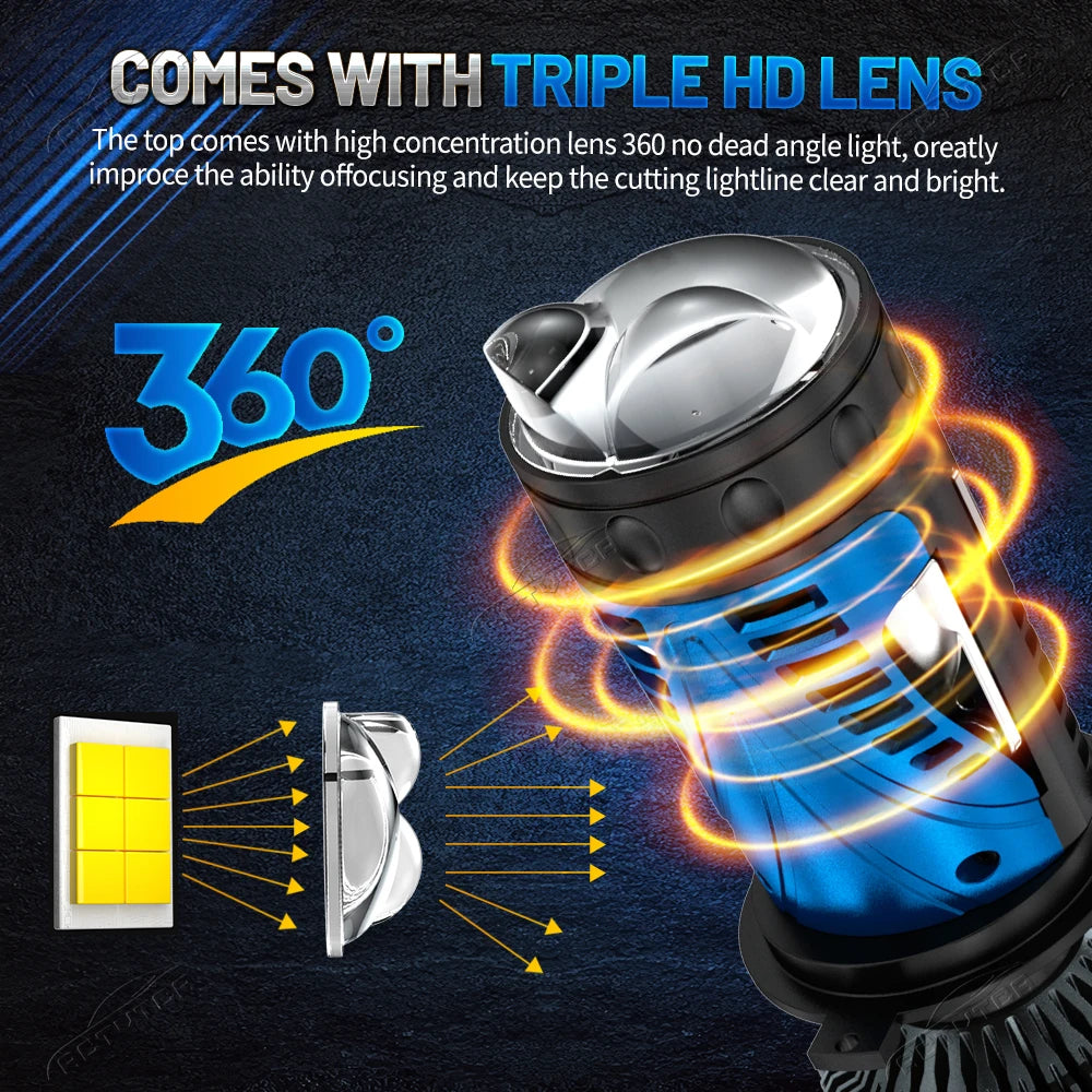 8800W H4 LED Mini Projector Lens 6500K High Low Beam H4 Solenoid Turbo Fan Auto Headlamp S