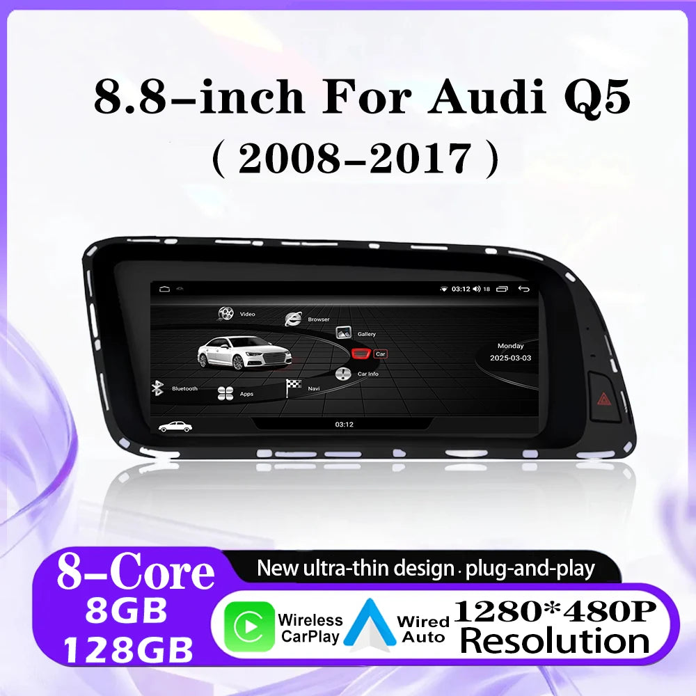 For Audi Q5 2008-2017 Android Auto Carplay Car Radio Multimedia Player Bluetooth GPS Navig