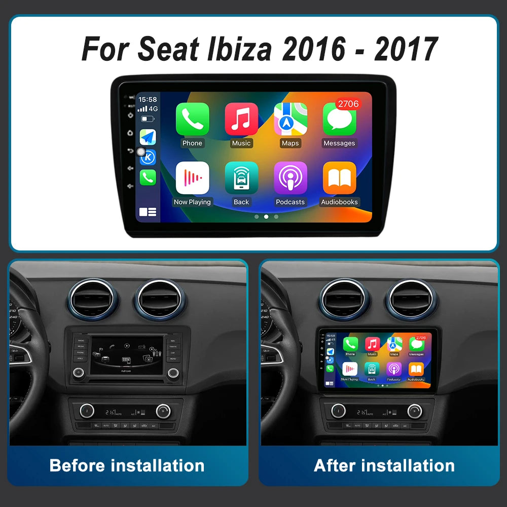 Wireless Carplay 9 inch for Seat lbiza 2016 - 2017 Android 14 Car Audio Multimedia Player