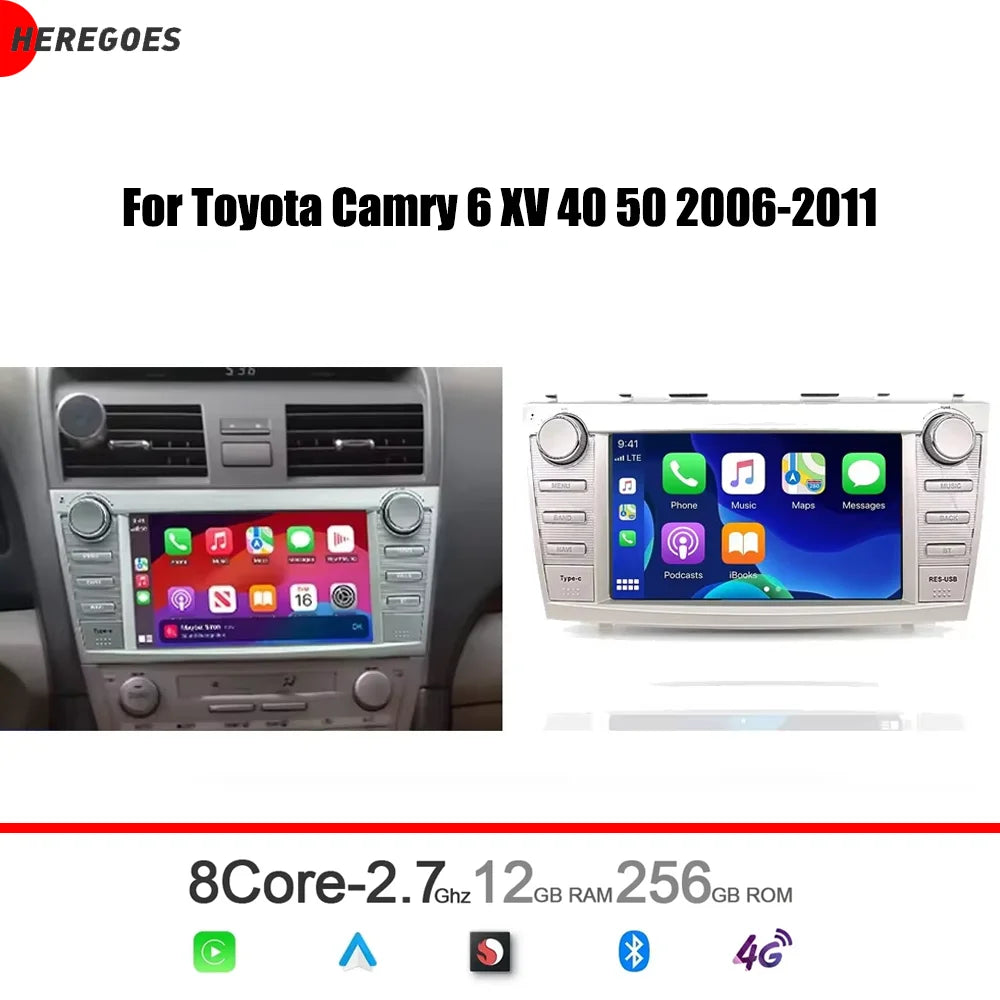 7" CarPlay DSP Android 15 8 Core 12GB RAM 256GB ROM Car Radio GPS Multimedia Player for Toyota Camry 6 XV 40 50 2006-201