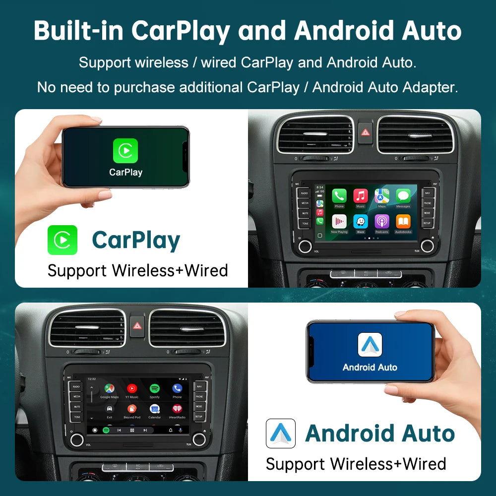 DE Car Radio RoadTop 7" HD Wireless CarPlay Android Auto Stereo Audio For Volkswagen Seat