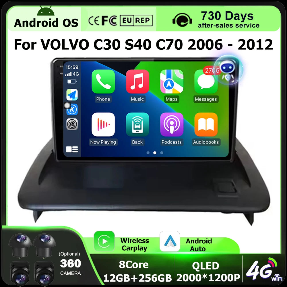 Android 16 Auto For VOLVO C30 S40 C70 2006-2012 Car Radio Multimedia Video Player GPS Navi