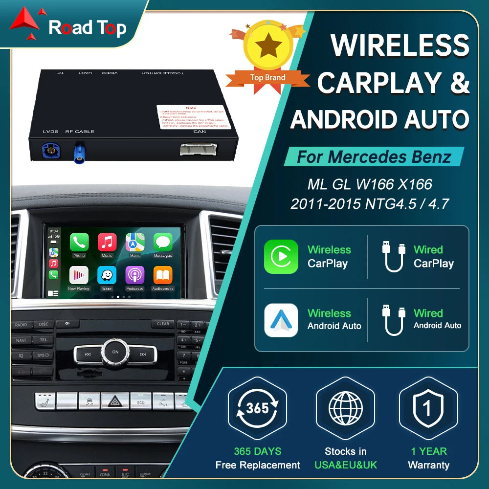 RoadTop Wireless CarPlay Module for Mercedes Benz ML GL W166 X166 2012-2015 NTG4.5 4.7, wi