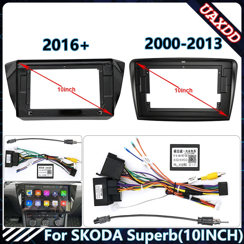 Car Radio Frame for Skoda Superb2000-2016 10.1 Inch Stereo Panel Wiring Harness Power Cord