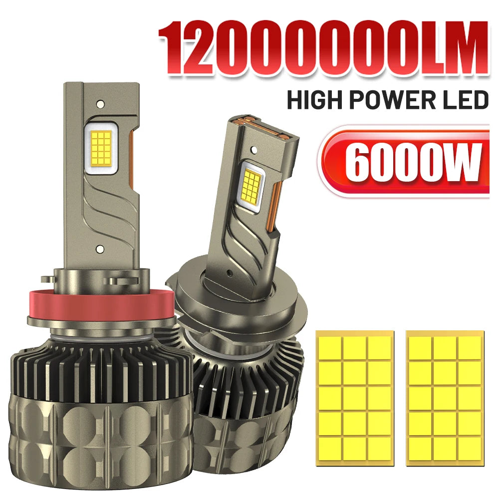 High Power H7 H11 H1 H3 H4 Led Headlight Bulb 6000K LED 9005 9006 9012 HB3 HB4 3 Copper Tu