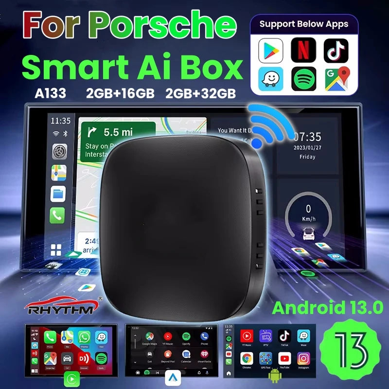 CarPlay Ai Box Android 13 Wireless Android Auto TV Box For Netflix Youtube For Porsche 718 | AUTOKITSHOP