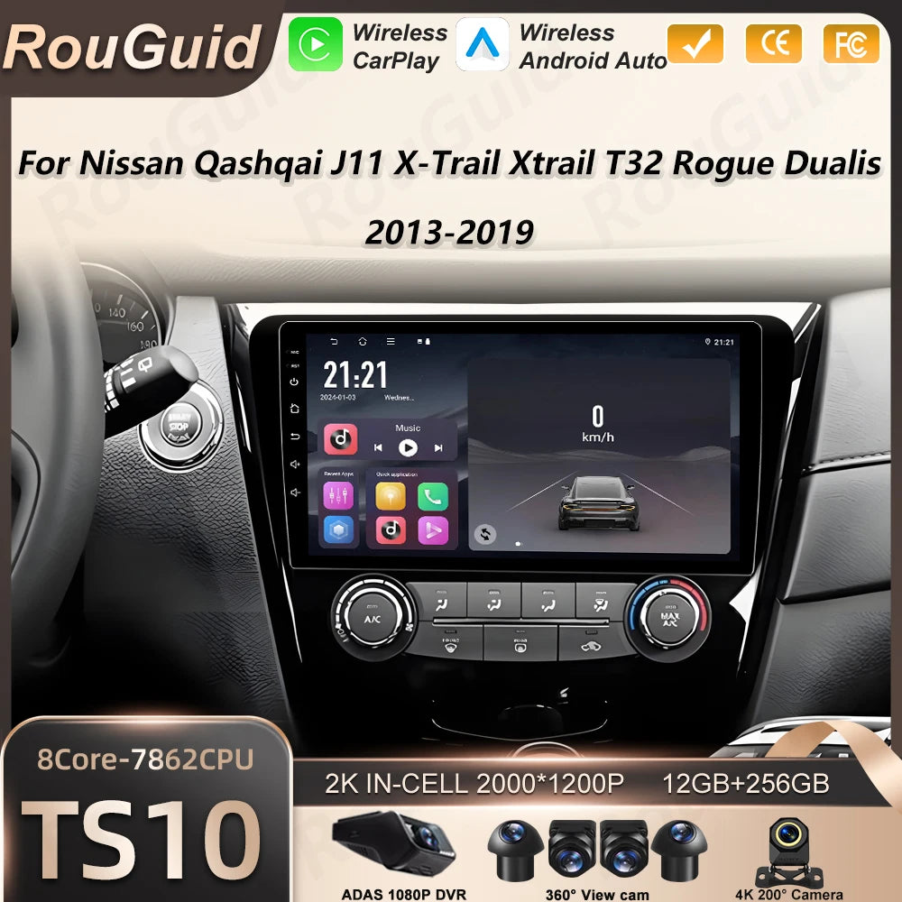 Android Auto Car Radio For Nissan Qashqai J11 X-Trail Xtrail T32 Rogue Dualis 2013-2019 Ca | AUTOKITSHOP