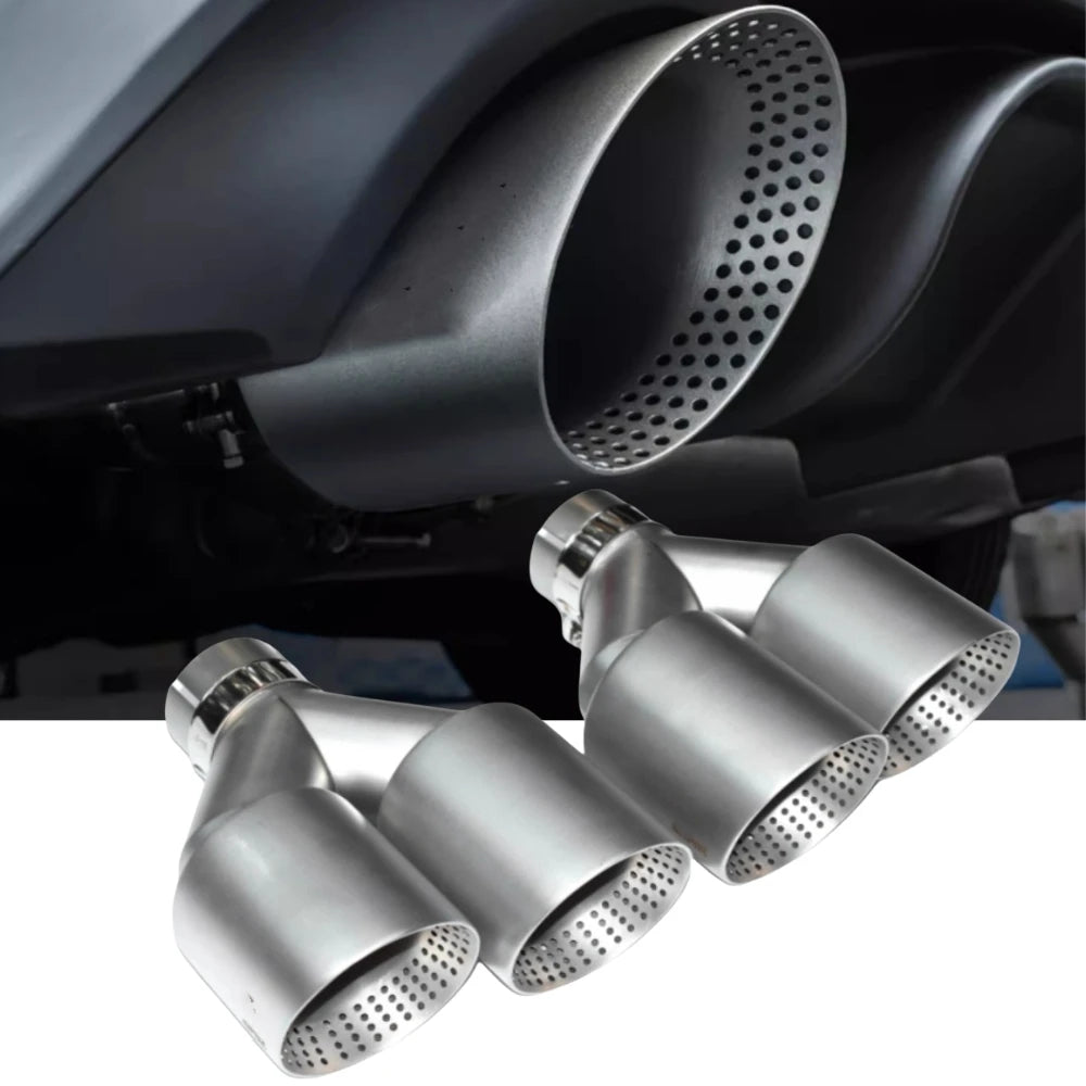 1 PCS Exhaust Tip Car Modify Double Outlet Exhaust Pipe Nozzle Decoration Matt Stainless Tail Pi - Automotive LED Light