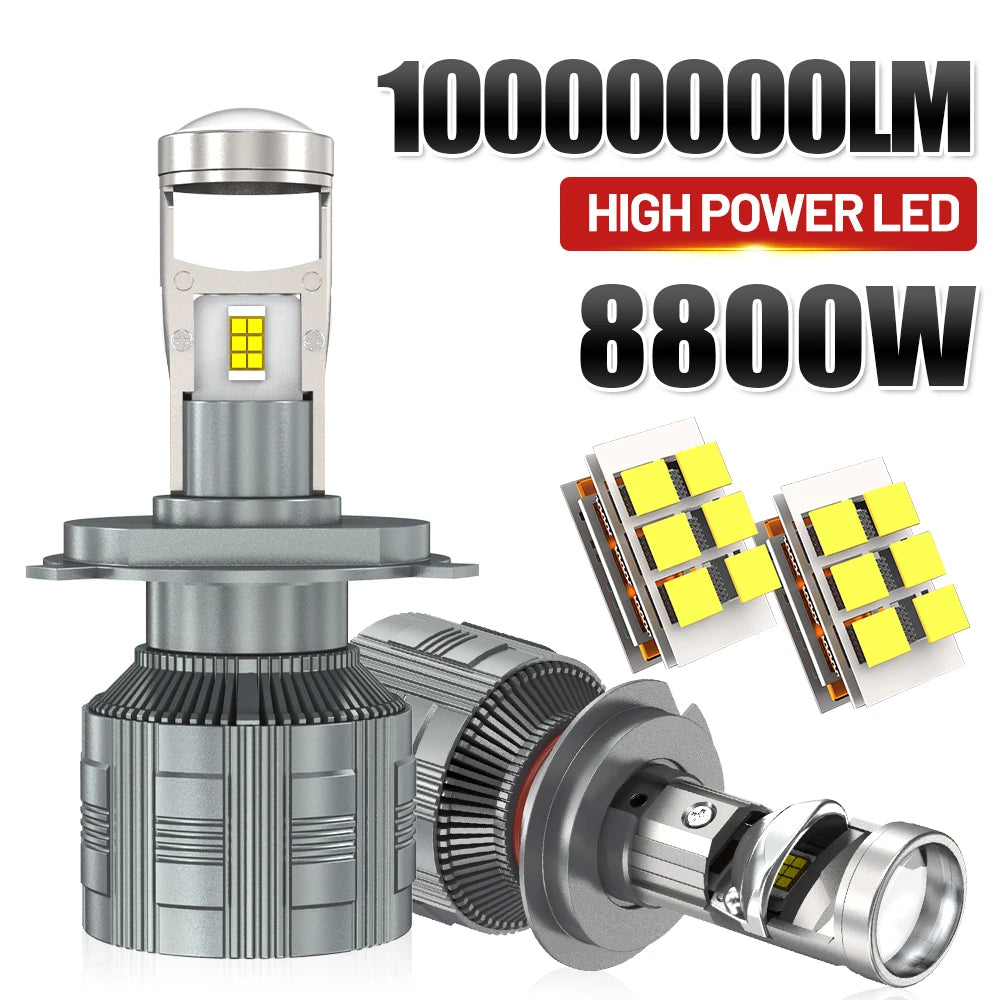 H4 Car Headlight LED Motorcycle Projector Lens Headlight 8800W 10000000LM Canbus Headlamp