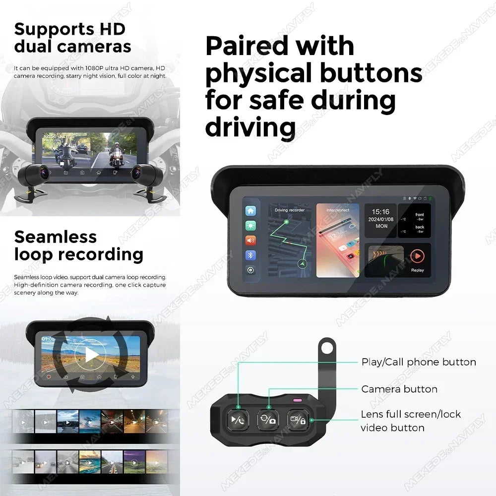 Portable 6.25 Inch Carplay Motorcycle GPS Navigation IP67 Waterproof Wireless Android Auto | AUTOKITSHOP