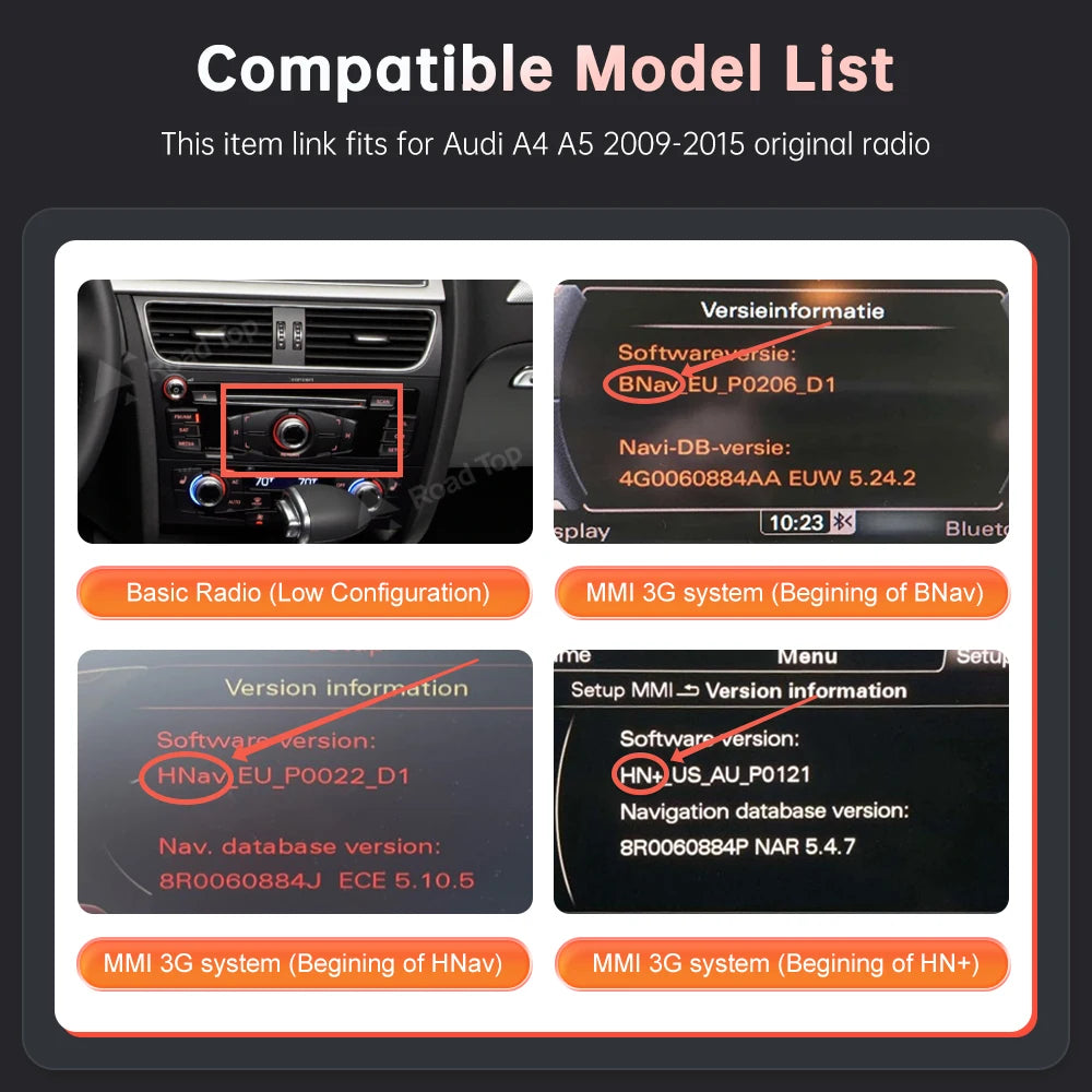 Road Top Wireless Carplay for Audi A4 A5 Q5 2009-2015, with Android Auto Interface AirPlay | AUTOKITSHOP