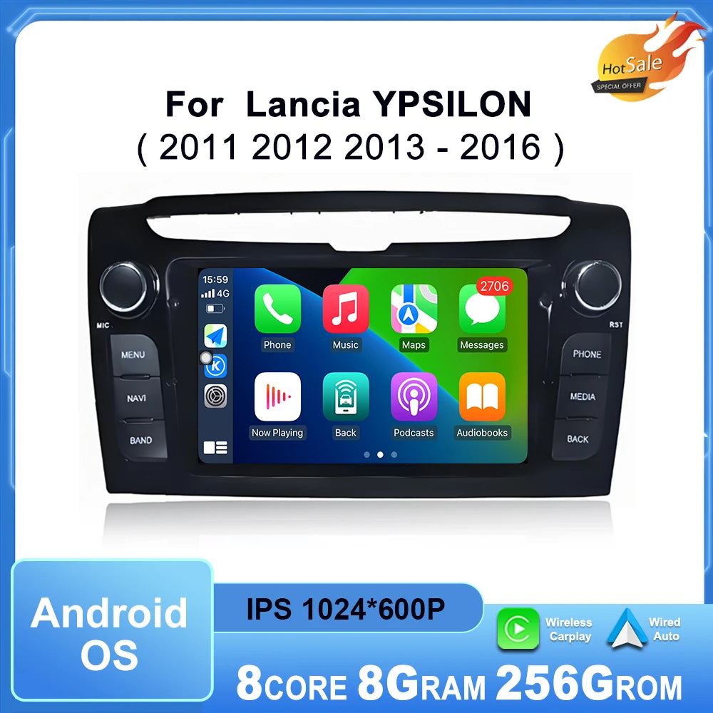 Car Radio Multimedia Player for Lancia YPSILON 2011 2012 2013 - 2016 Android Auto Wireless