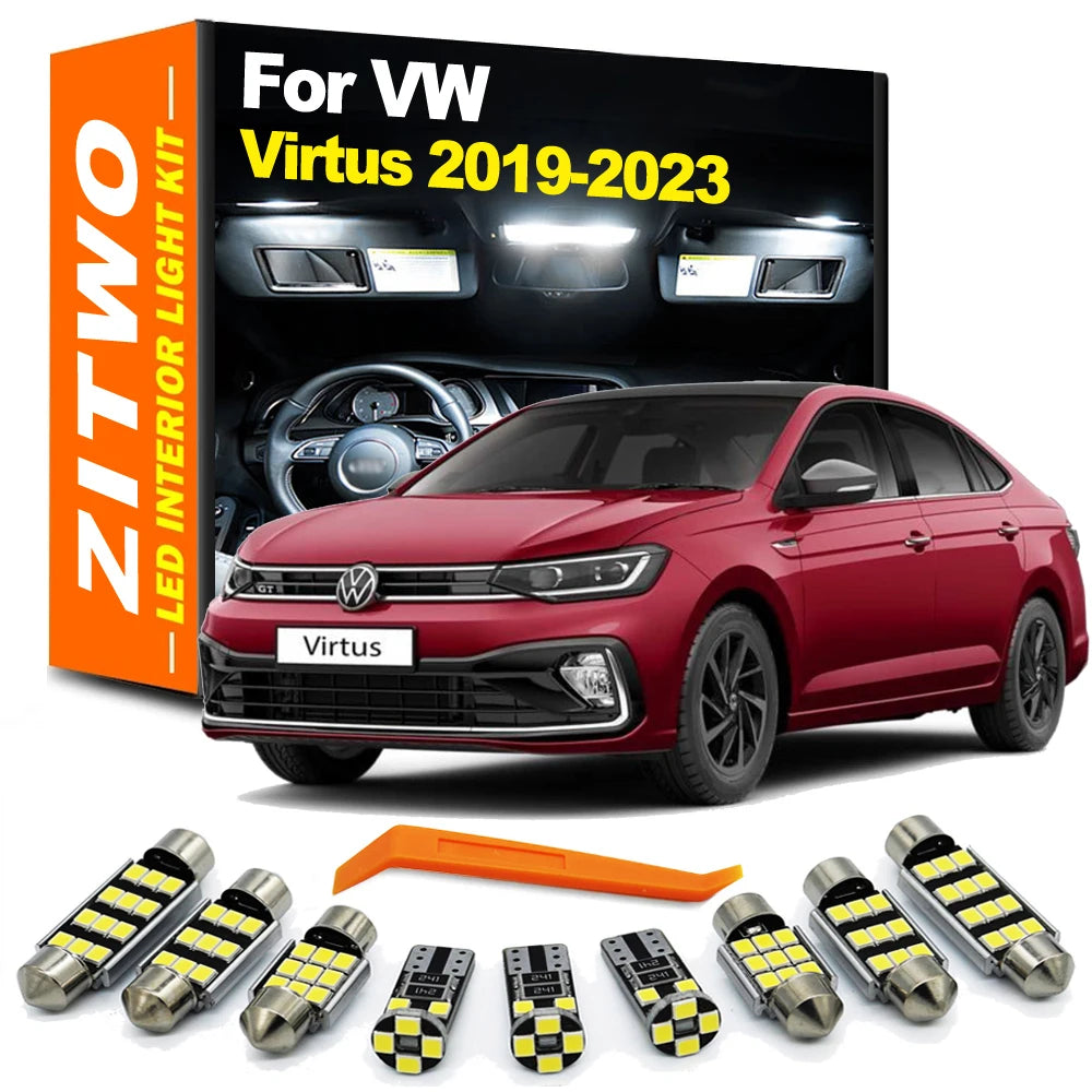 ZITWO 10Pcs LED Interior Dome Map Reading Trunk Light Bulb Kit For VW Volkswagen Virtus 2019 2020 2021 2022 2023 Accessories