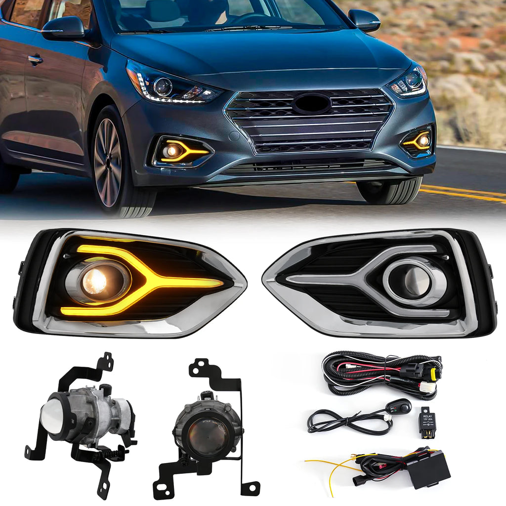 LED DRL Fog Lamps Turn Signal Set For Hyundai Accent 2018 2019 2020 Daytime Running Lights | AUTOKITSHOP