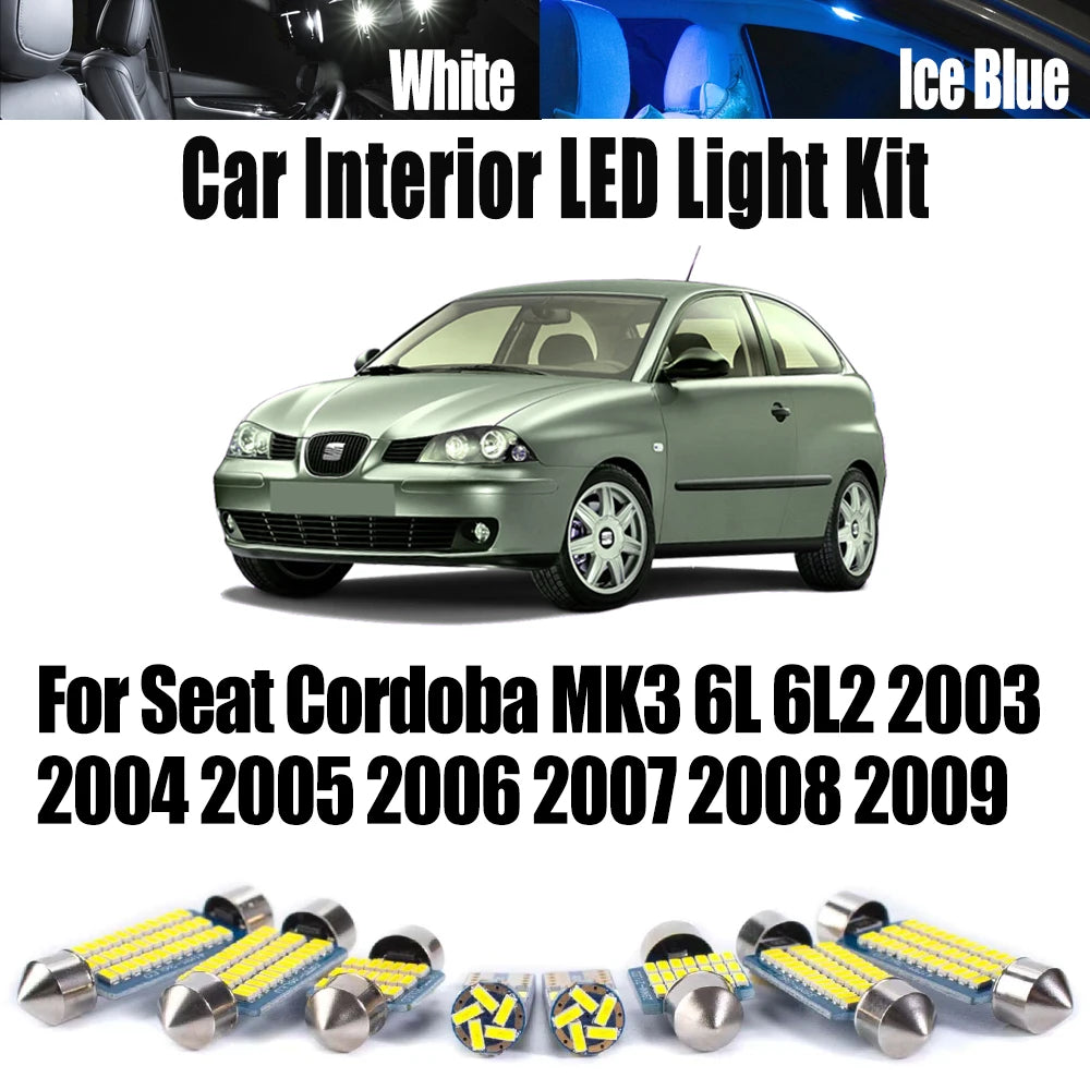 11-Piece LED Interior Light Kit for Seat Cordoba MK3 6L 6L2 2003- 2008 - Canbus Dome Map Door Trunk Bulbs | AUTOKITSHOP