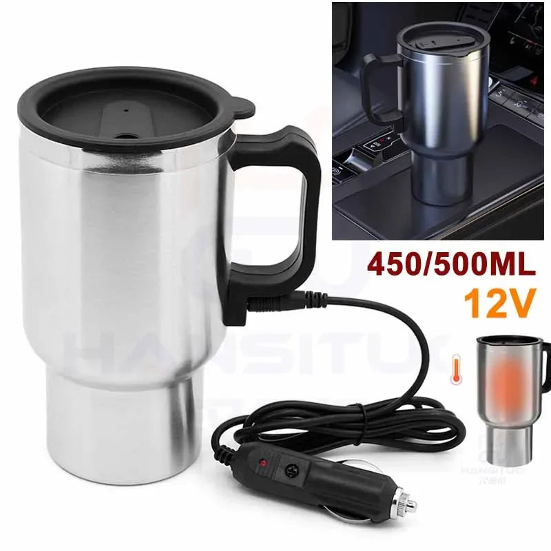 12V 500ML Car Electric Kettle Car Heating Cup Stainless Steel Thermos Heating Water Bottle Car K - Automotive LED Light