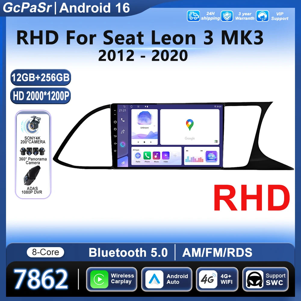 RHD For Seat Leon 3 MK3 2012 2013 2014 2015 - 2020 Android 16 Multimedia System Car Radio