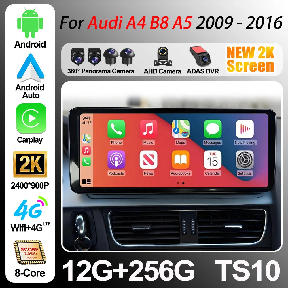 12.3 Stereo Head Unit For Audi A4 B8 A5 2009 2010 2011 2012 2013- 2016 Android 16 Carplay  | AUTOKITSHOP