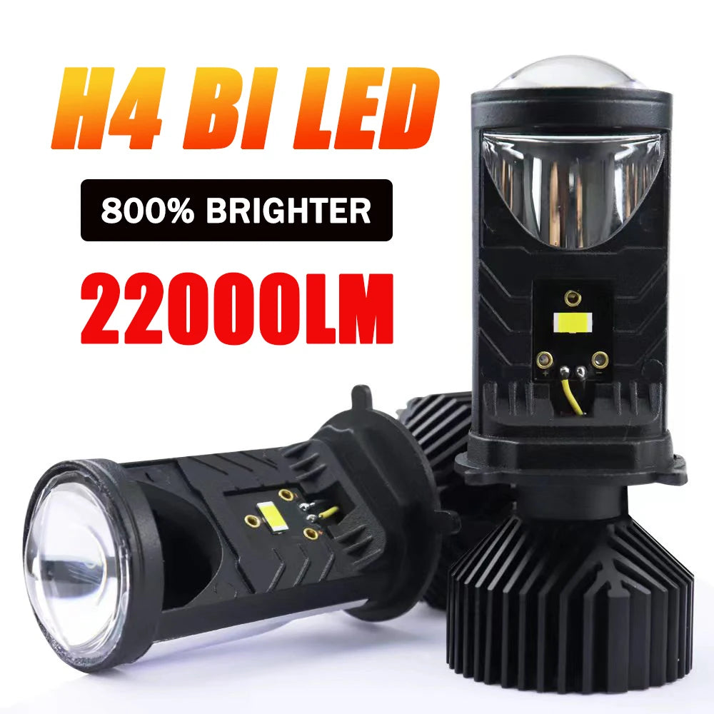 H4 LED Projector Lens Headlight Car LED Headlight Canbus 6000K Hi/Lo Beam Bulb with Turbo