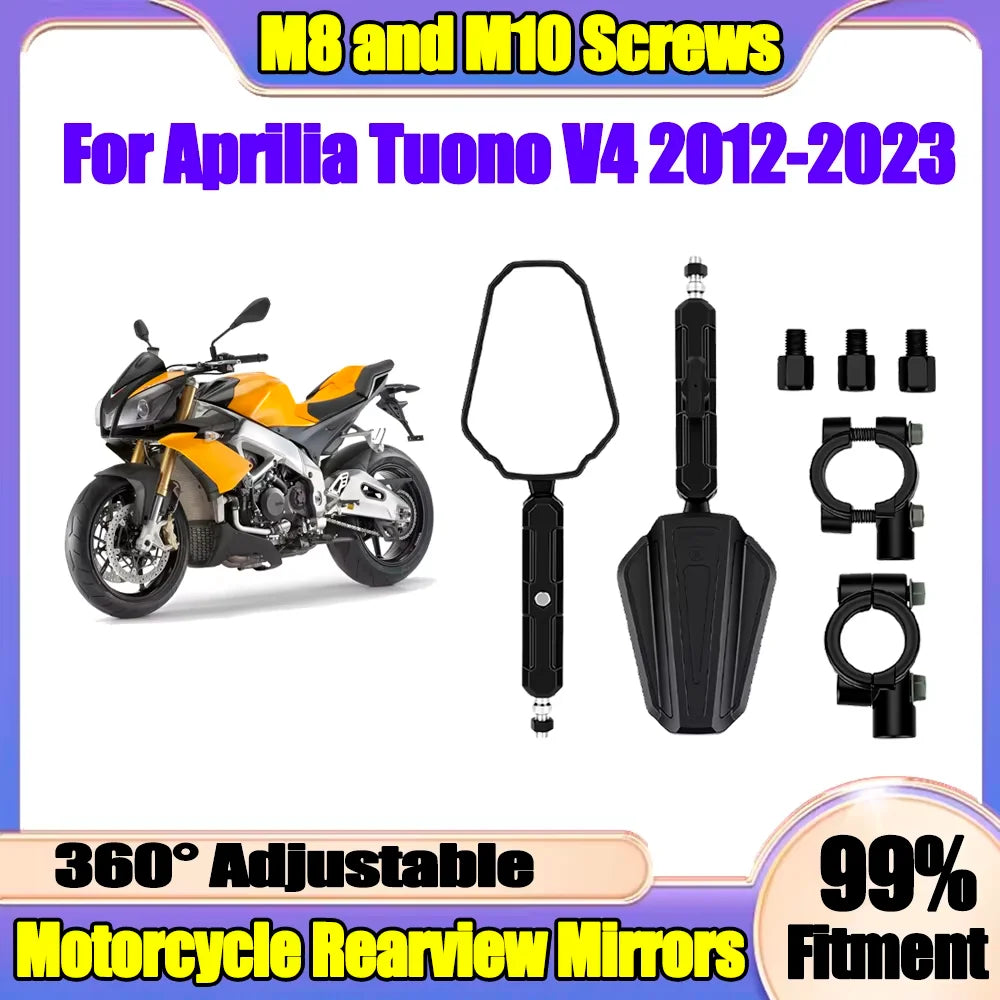 Folding Motorcycle Rearview Mirrors Off Road Adv Wide Side Mirror 360° Adjustable With Scr