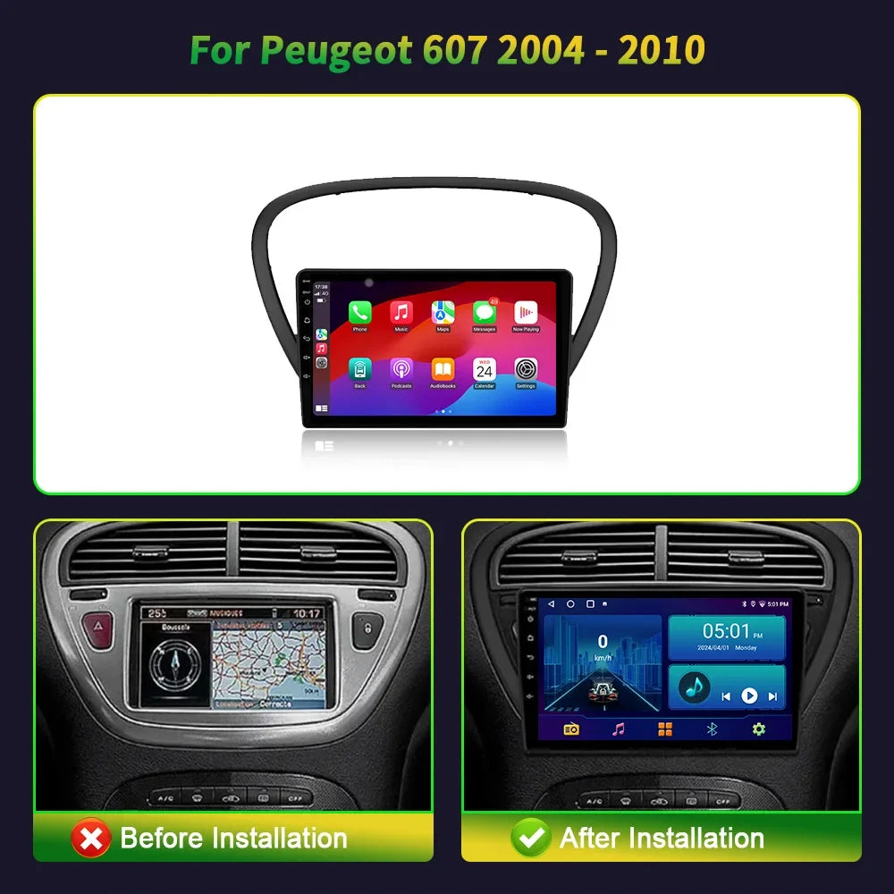 9 inch Car Radio Android 16 For Peugeot 607 2004-2010 BT Carplay Multimedia Navigation Hea