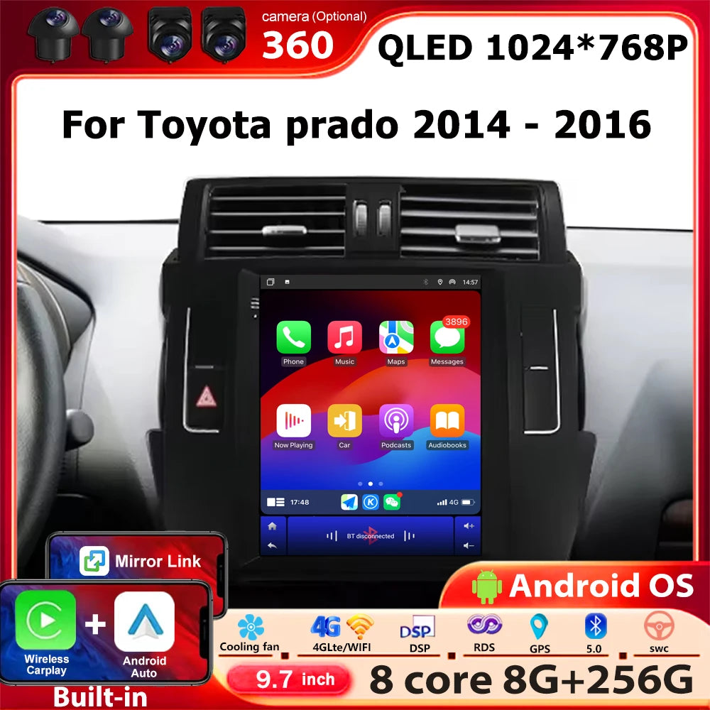 9.7 Inch Android 16 Auto For Toyota prado 2014 - 2016 Car Radio Multimedia Video Player Na