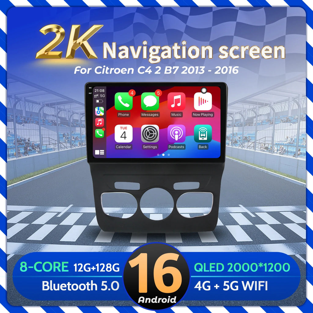 10inch Car Radio Android 16 For Citroen C4 2 B7 2013-2016 BT Carplay Multimedia Navigation