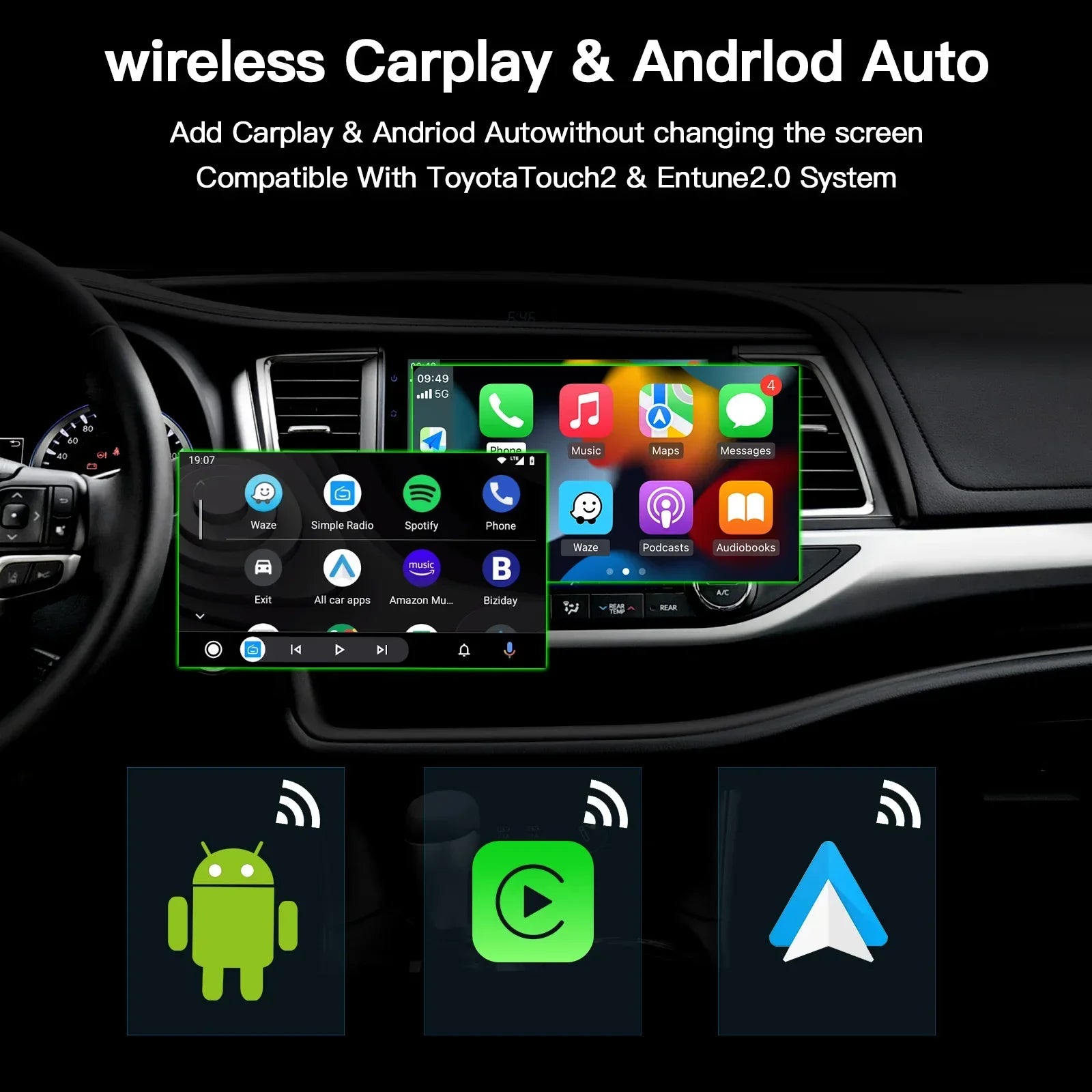 AUTOABC Wireless Carplay Android Auto for TOYOTA Touch2 Entune2.0 Highlander Tundra Sienna | AUTOKITSHOP