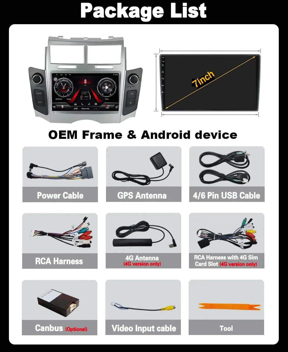 For Toyota Yaris XP90 Vitz Platz 2005-2012 Android 16 7 inch Car Radio Carplay Multimedia