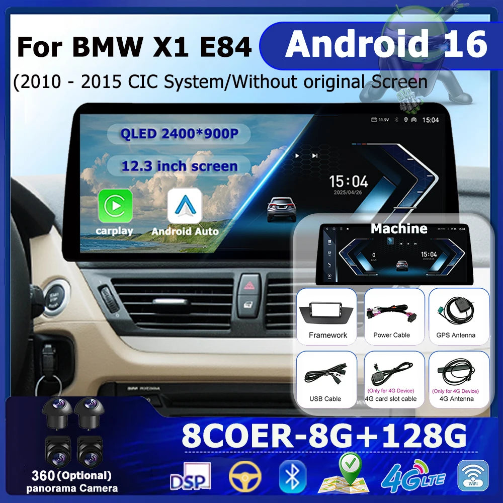 For BMW X1 E84 2010 - 2015 CIC System/Without original Screen Android 16 Wireless Carplay