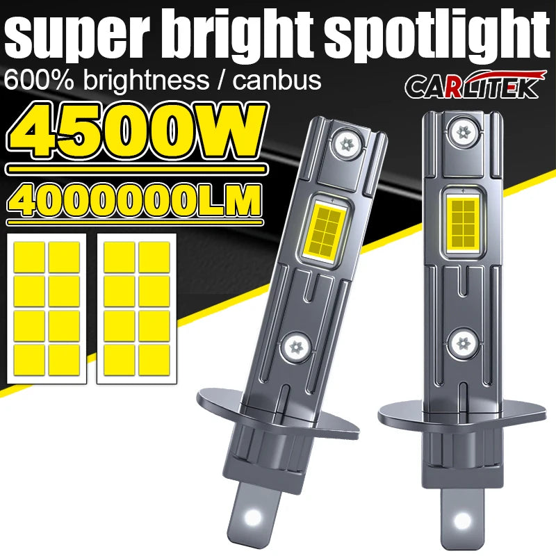 H1 H7 H4 LED Headlight 4000000LM 6000K 4500W 7585 CSP High Low Beam Turbo Auto Light 1:1 F