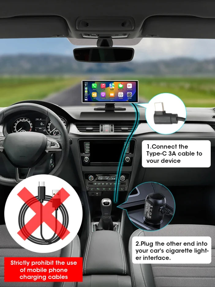 11.26 inch Car DVR 4K Dash Cam Dual Lens Wireless Carplay & Android Auto Video Recorder Monitor GPS Navigation 5G Wifi FM AUX