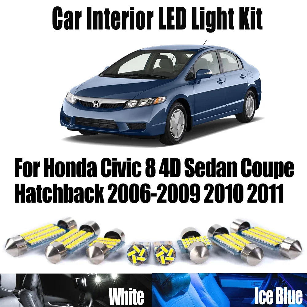 8-Piece LED Interior Light Kit for Honda Civic 8 4D Sedan Coupe Hatchback 2006-2011 - Canbus Dome Map Door Trunk Bulb...