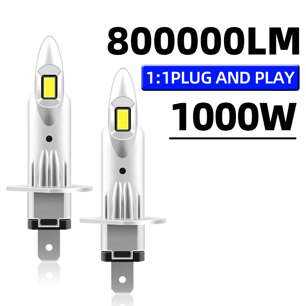 H1 LED Lamps 800000LM 1000W Car Lights 16PCS 8054 CSP 6500K White H1 Bulb 1:1 Mini Auto Bu