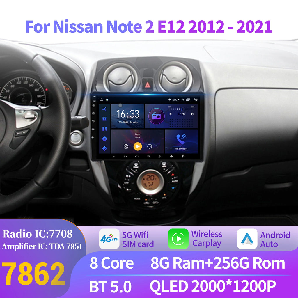 For Nissan Note 2 E12 2012-2021 Car Radio Multimedia Navigation 4G GPS Wireless CarPlay An