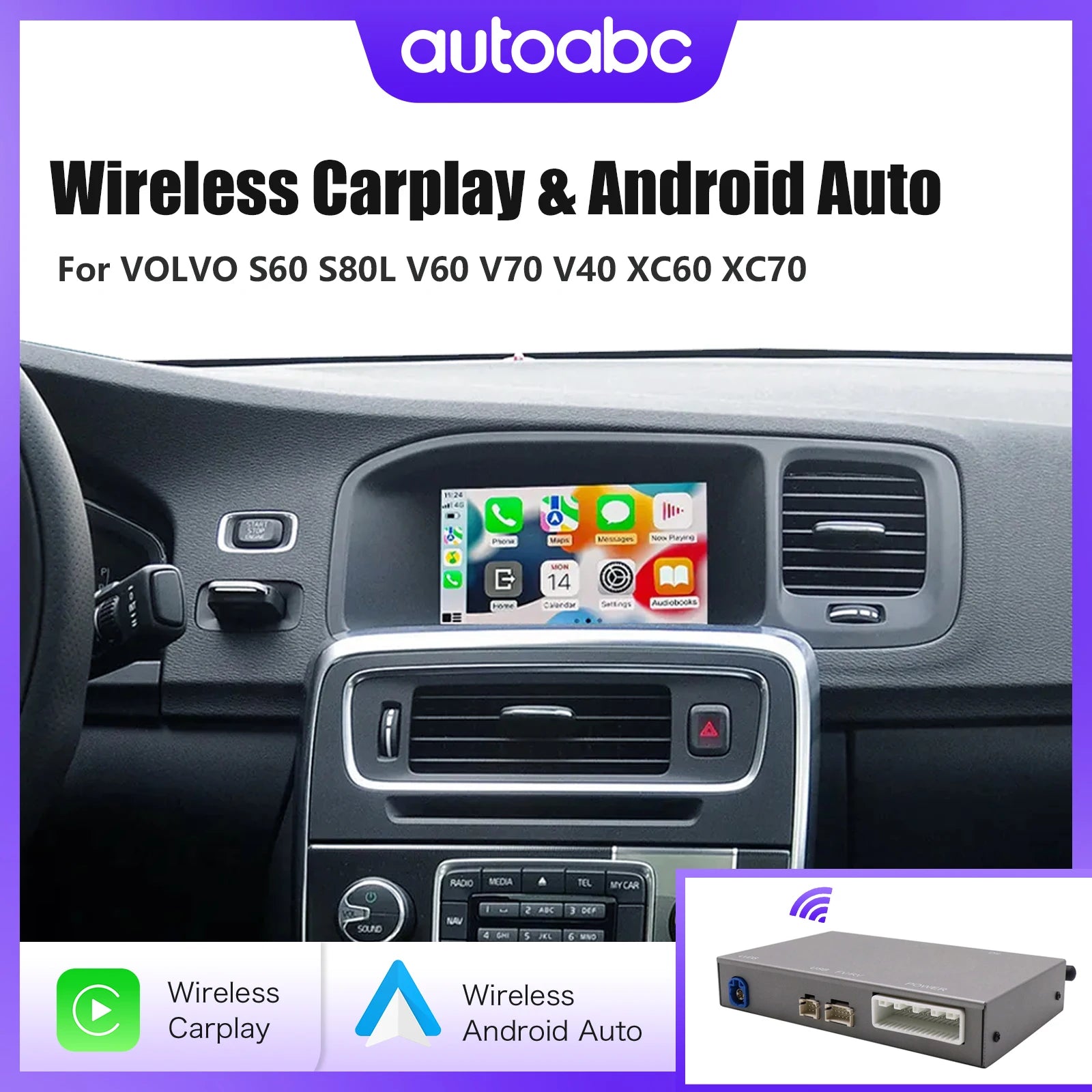 Wireless CarPlay Android Auto decoder box for Volvo xc60 s60l v60 v40 s60 with rear view c | AUTOKITSHOP