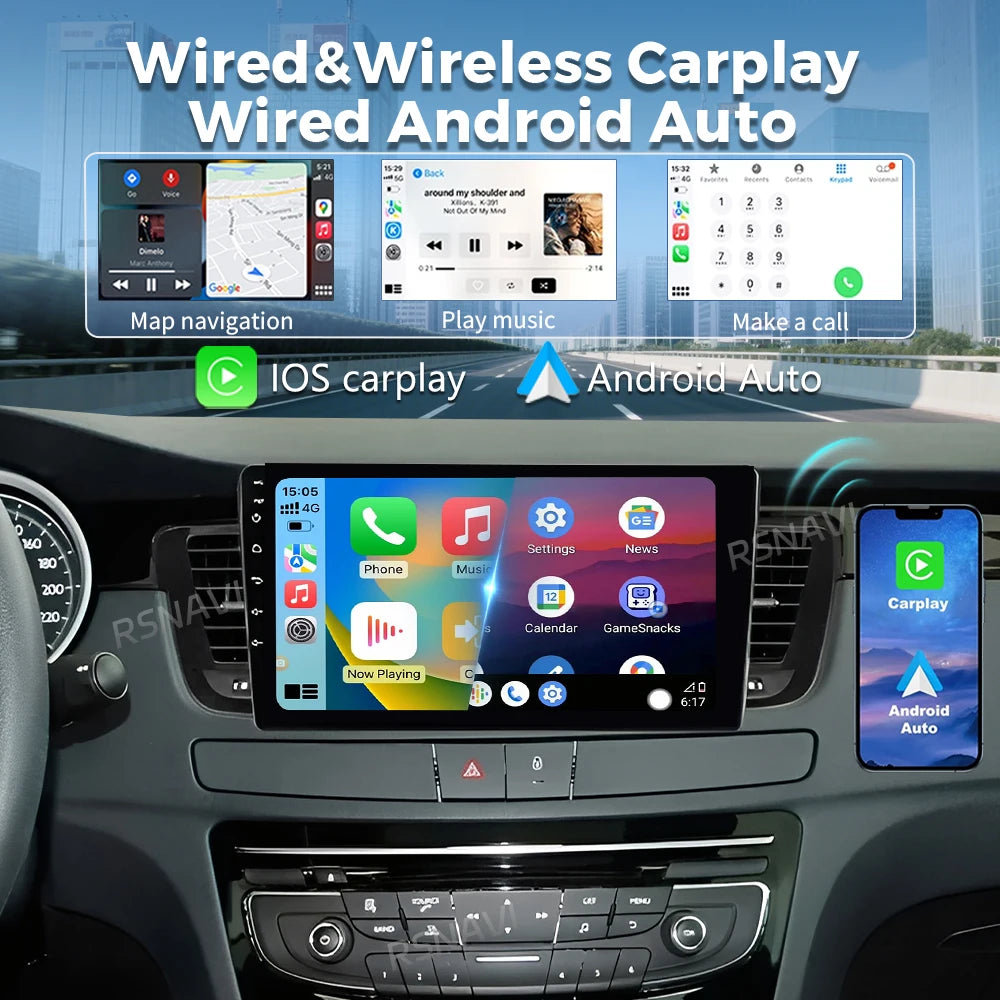 Android 16 CarPlay Auto 4G+WiFi DSP For Peugeot 508 2011-2018 Car Radio Multimedia Video P
