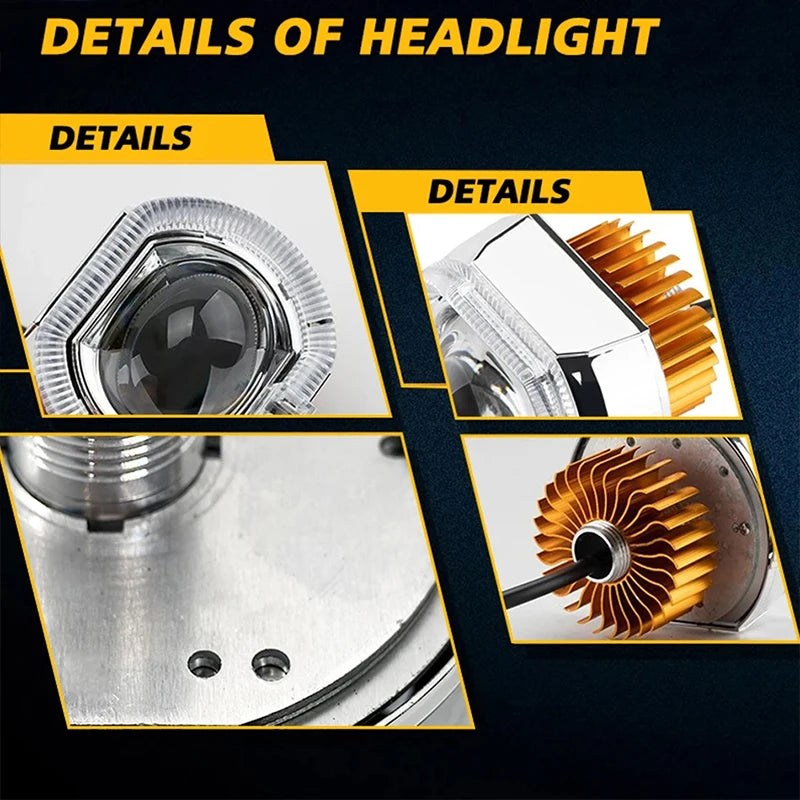 2.5inch Motorcycle Headlight LED Angel Devil Eyes Laser Headlights Projector Lens High/Low