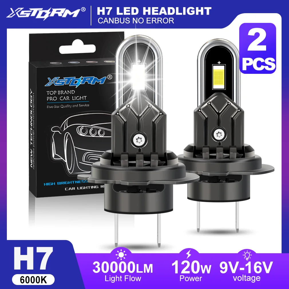 XSTORM H7 LED Light Bulbs H4 H11 9005 9006 LED Headlight Canbus 120W 30000LM With Fan Turb