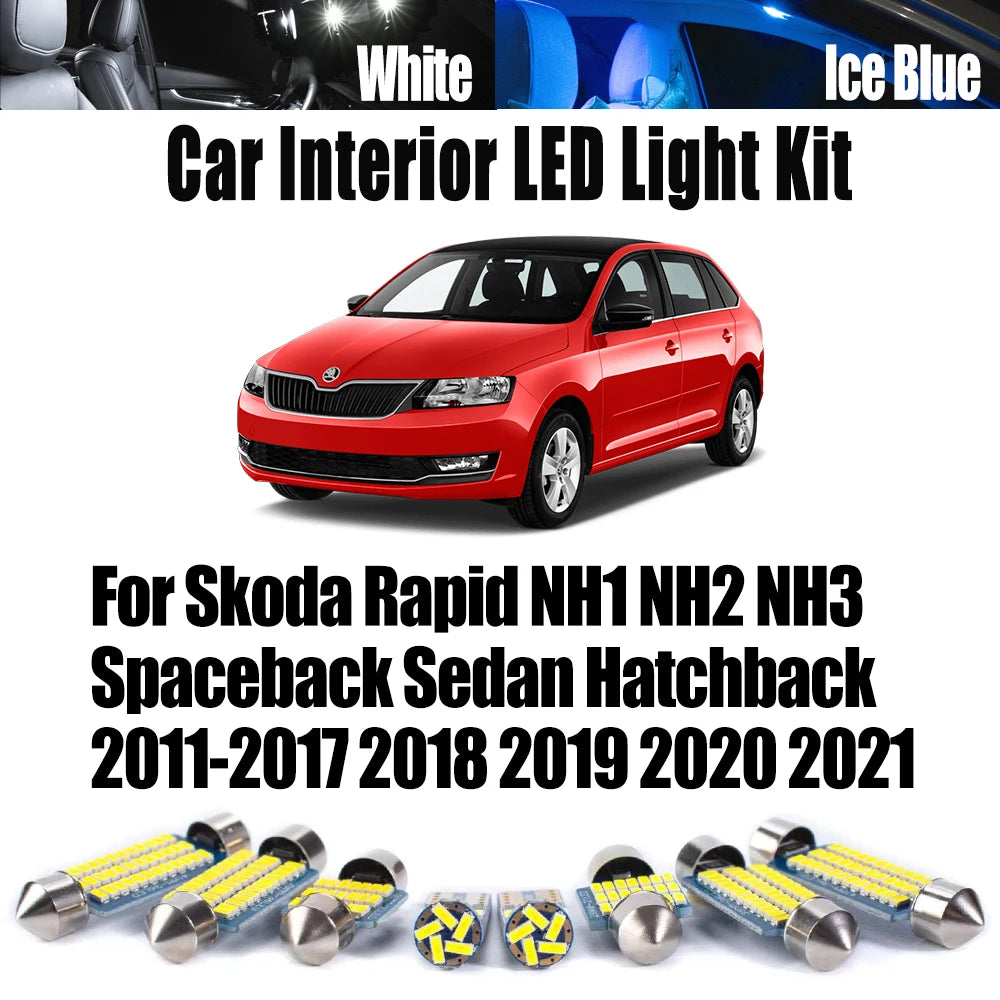 LED Interior Light Kit for Skoda Rapid NH1 NH2 NH3 Spaceback Sedan Hatchback 2011-2019 - Canbus Dome Map Door Trunk B...